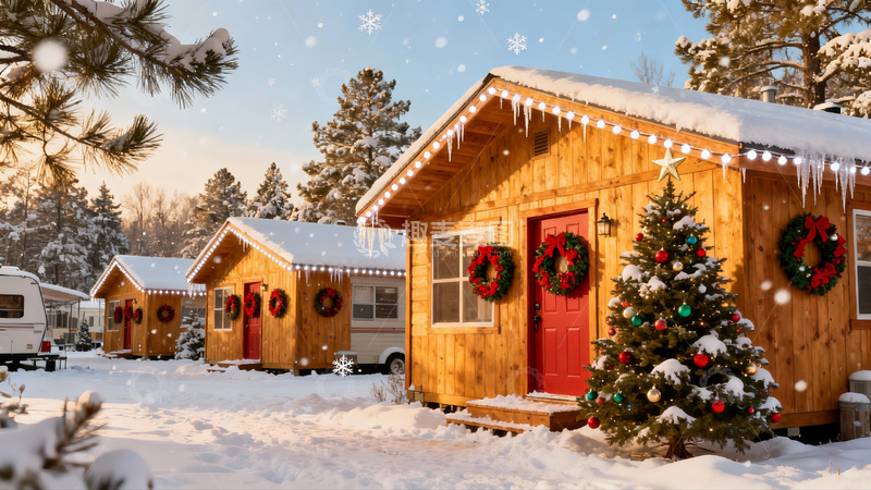 高清大图下载【趣麦麦图】雪景木屋圣诞装饰