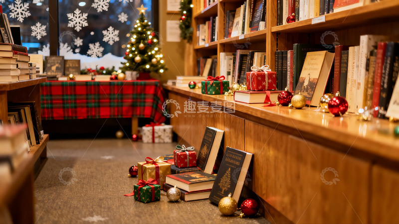 高清大图下载【趣麦麦图】书店圣诞装饰温馨场景