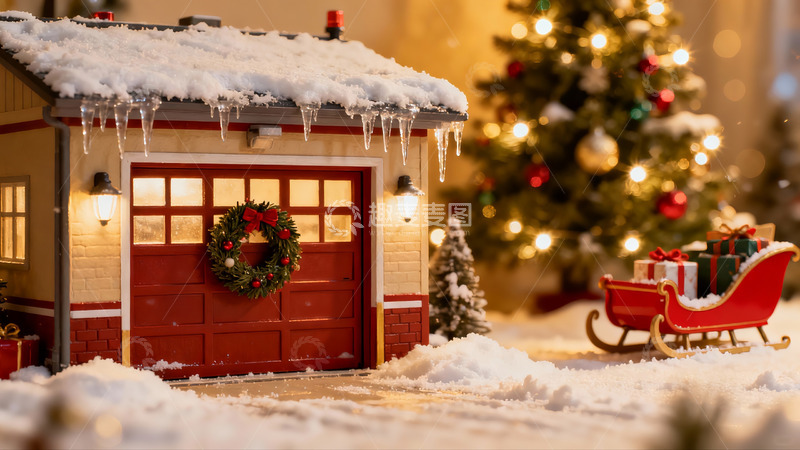 高清大图下载【趣麦麦图】雪夜圣诞小屋与雪橇