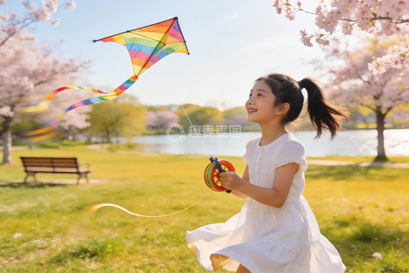 高清大图下载【趣麦麦图】小女孩公园放风筝