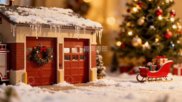 雪景圣诞消防站模型