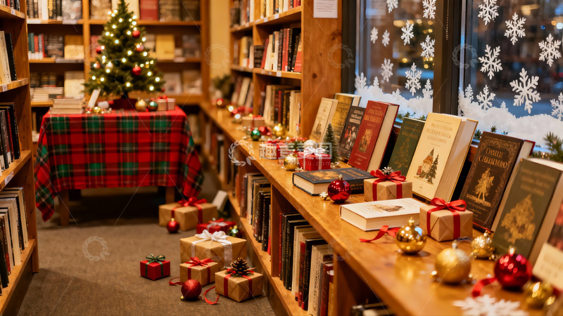 高清大图下载【趣麦麦图】书店圣诞装饰温馨场景