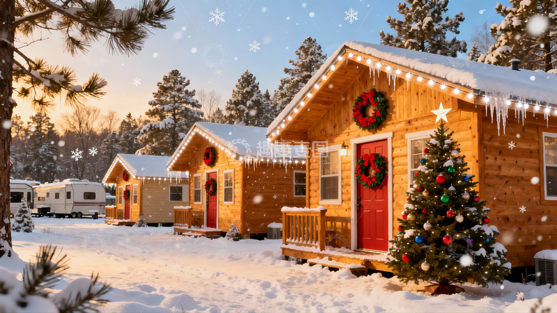 高清大图下载【趣麦麦图】雪景木屋圣诞装饰