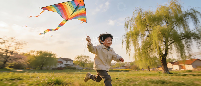 高清大图下载【趣麦麦图】小男孩户外放风筝
