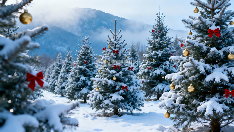 高清大图下载【趣麦麦图】雪中圣诞树群景