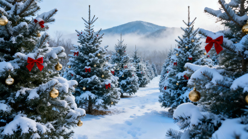高清大图下载【趣麦麦图】雪中圣诞树排列美景