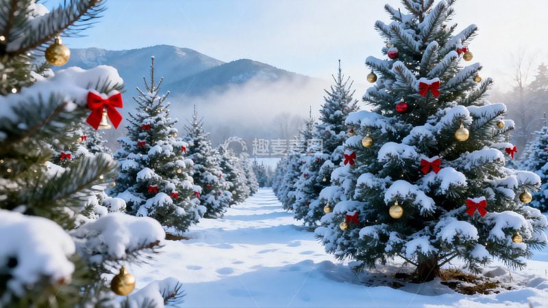 高清大图下载【趣麦麦图】雪中圣诞树排列美景