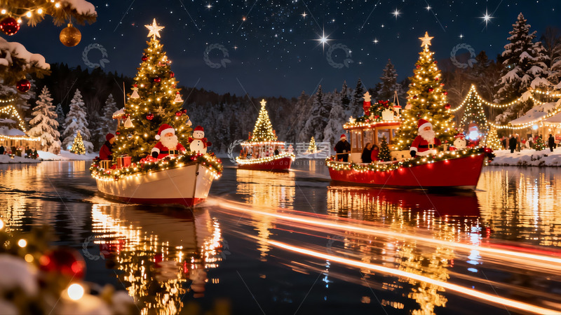 高清大图下载【趣麦麦图】圣诞夜游船灯火辉煌