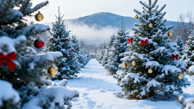 高清大图下载【趣麦麦图】雪中圣诞树排列美景