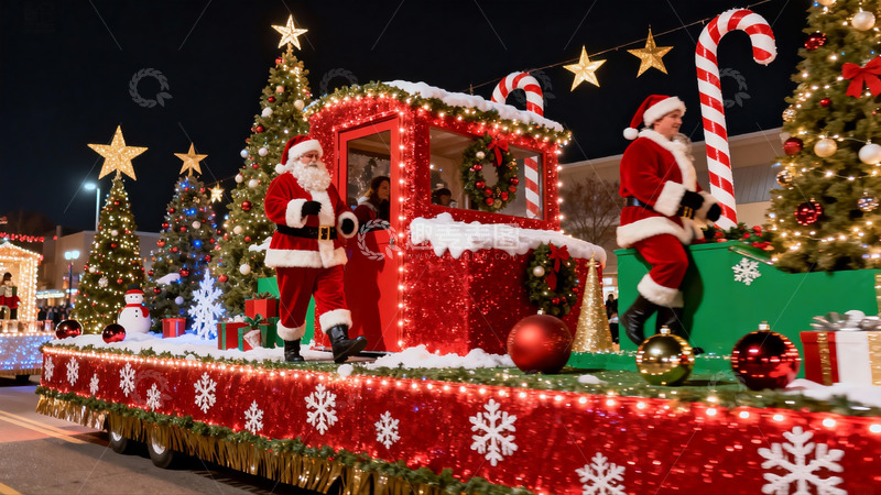 高清大图下载【趣麦麦图】圣诞花车游行夜景