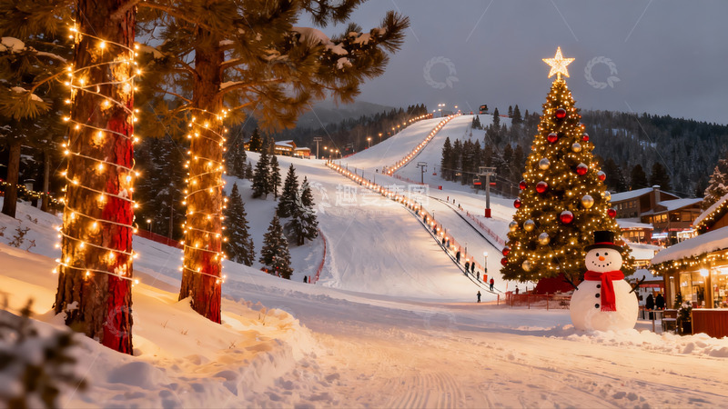 高清大图下载【趣麦麦图】雪地圣诞夜景灯光璀璨