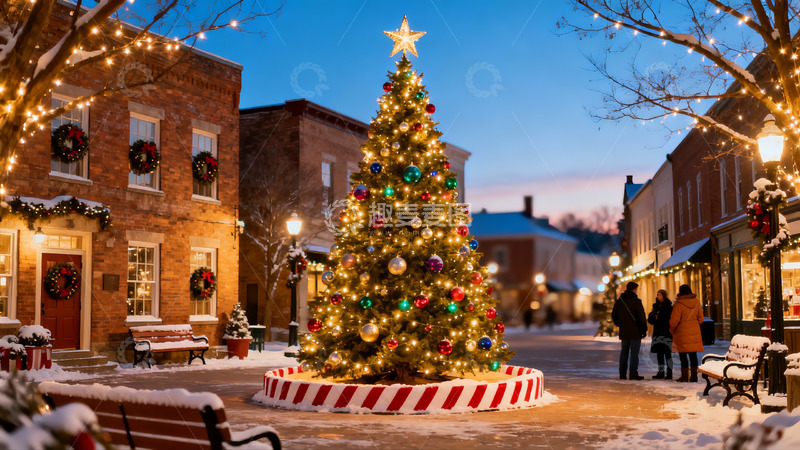 高清大图下载【趣麦麦图】雪夜圣诞树街景