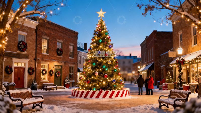 高清大图下载【趣麦麦图】雪夜圣诞树广场