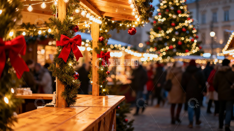 高清大图下载【趣麦麦图】圣诞集市夜景灯光璀璨