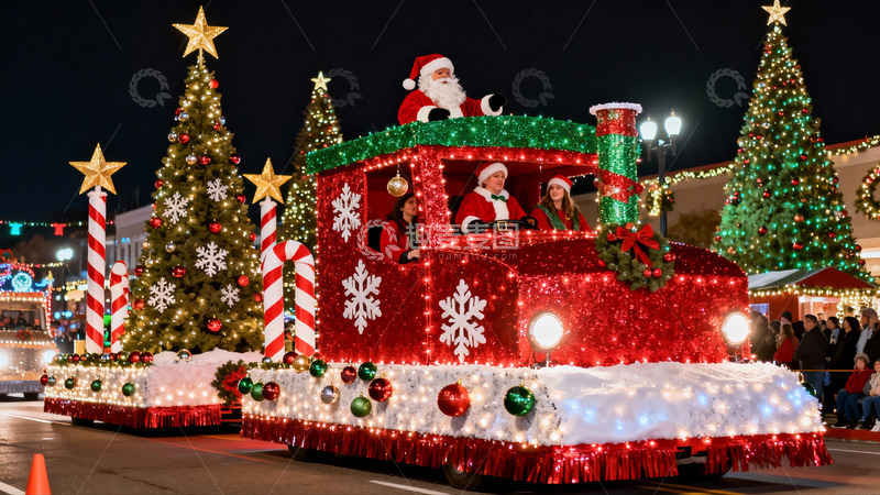 高清大图下载【趣麦麦图】圣诞花车游行夜景盛况