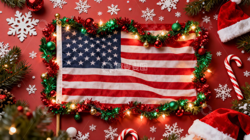 高清大图下载【趣麦麦图】美国国旗圣诞装饰