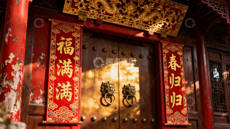 高清大图下载【趣麦麦图】古建筑大门春联迎春