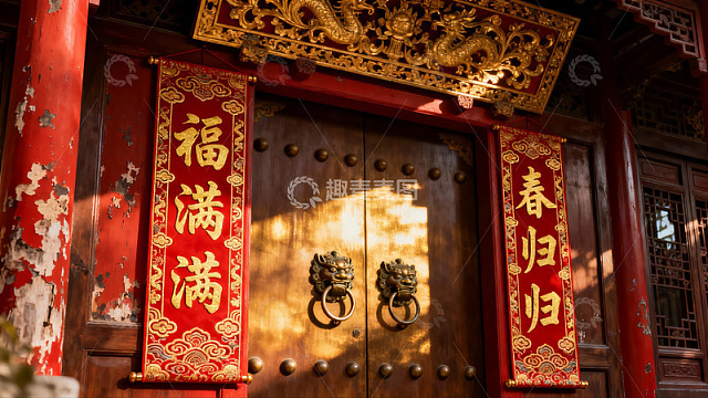 古建筑大门春联迎春