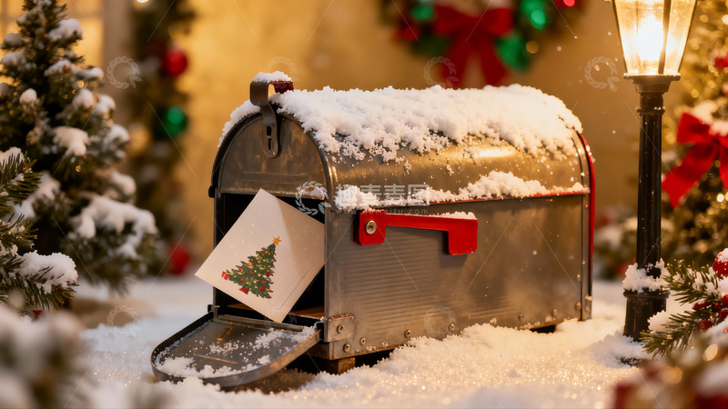 高清大图下载【趣麦麦图】雪中圣诞邮箱寄出节日卡片
