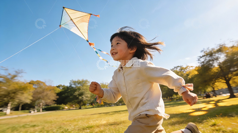 高清大图下载【趣麦麦图】小女孩户外放风筝