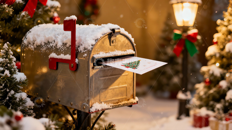 高清大图下载【趣麦麦图】雪中圣诞邮箱寄出贺卡