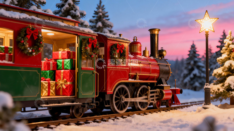 高清大图下载【趣麦麦图】雪地圣诞火车装载礼物