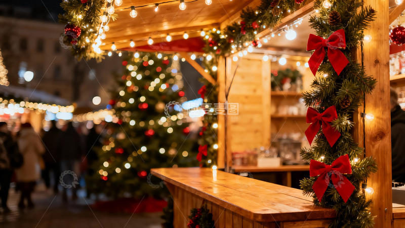 高清大图下载【趣麦麦图】圣诞夜市木屋灯光璀璨