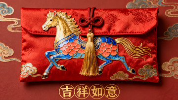 红色锦囊绣马图案寓意吉祥
