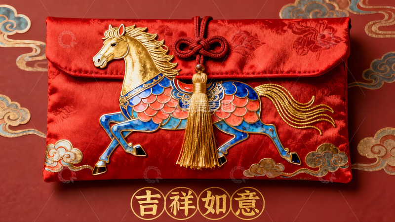 高清大图下载【趣麦麦图】红色锦囊绣马图案寓意吉祥