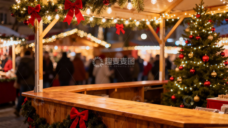 高清大图下载【趣麦麦图】圣诞集市木屋与装饰树