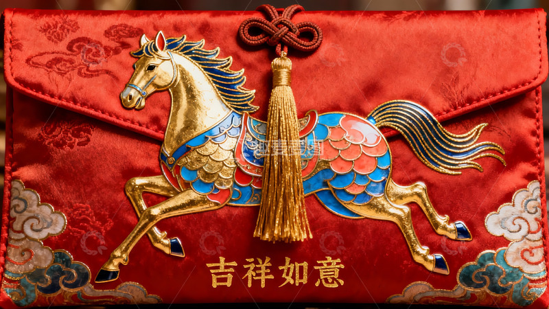 高清大图下载【趣麦麦图】红色锦囊绣马图案寓意吉祥