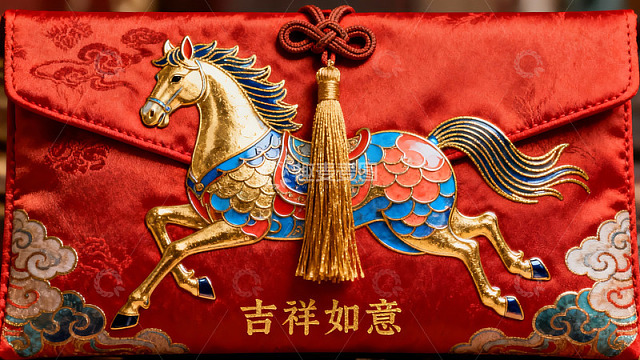 红色锦囊绣马图案寓意吉祥
