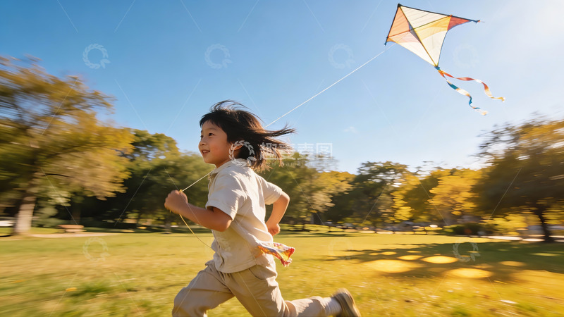 高清大图下载【趣麦麦图】小女孩公园放风筝