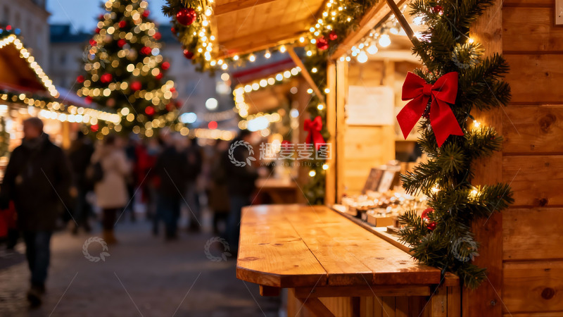 高清大图下载【趣麦麦图】圣诞集市木屋与人群