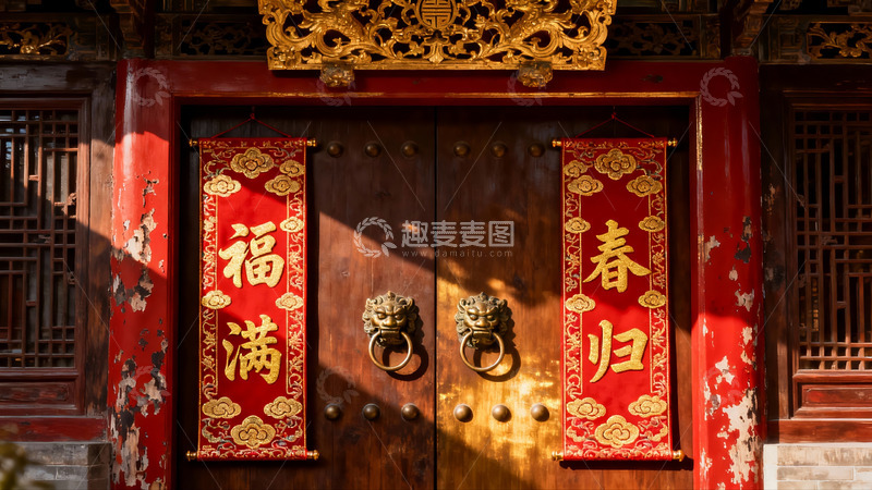高清大图下载【趣麦麦图】古建筑大门春联迎新春