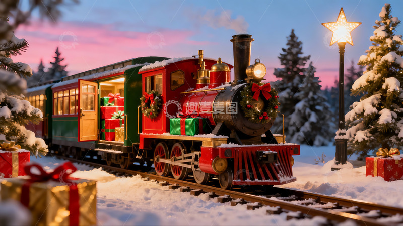 高清大图下载【趣麦麦图】雪地圣诞火车与礼物