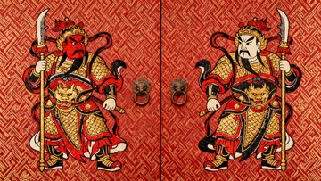 中国传统门神画像对开门