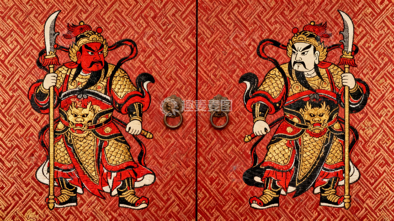 高清大图下载【趣麦麦图】中国传统门神画像对开门