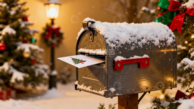 高清大图下载【趣麦麦图】雪中圣诞邮箱寄出节日卡片