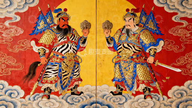 古代武士壁画对称呈现