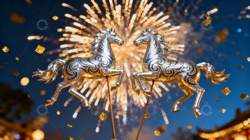 高清大图下载【趣麦麦图】烟花璀璨夜马饰闪耀
