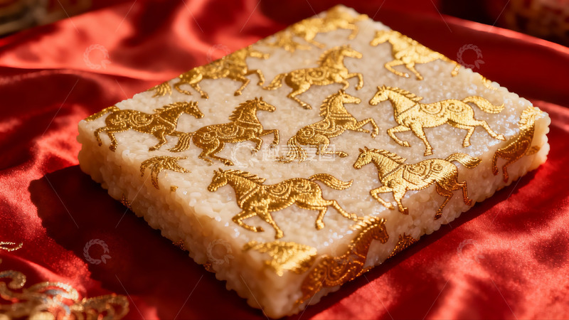 高清大图下载【趣麦麦图】金色骏马图案米糕