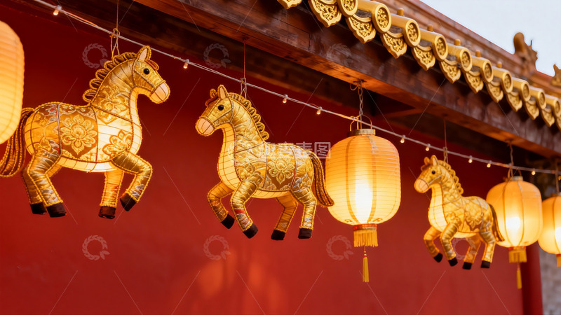 高清大图下载【趣麦麦图】古建筑前悬挂的马形灯笼