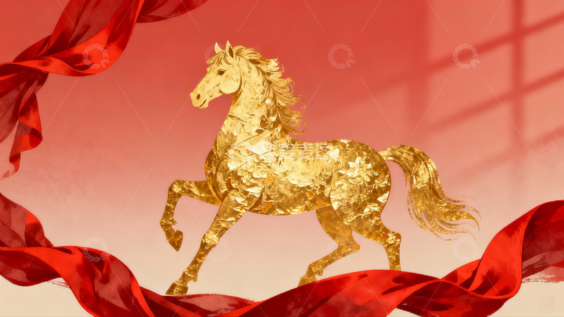 高清大图下载【趣麦麦图】金色骏马飘带舞动画面