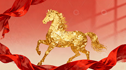 金色骏马飘带舞动画面
