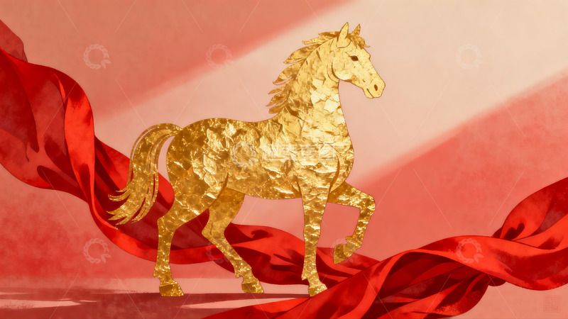 高清大图下载【趣麦麦图】金色骏马飘带舞动画面