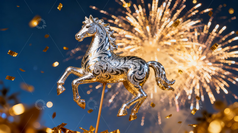 高清大图下载【趣麦麦图】烟花璀璨马饰闪耀夜空