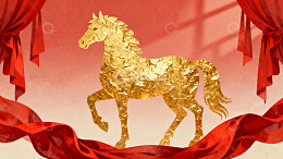 金色骏马与红色帷幕的节日装饰