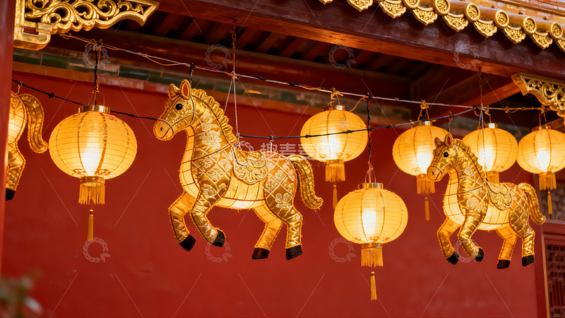 高清大图下载【趣麦麦图】古建筑前悬挂的马形灯笼