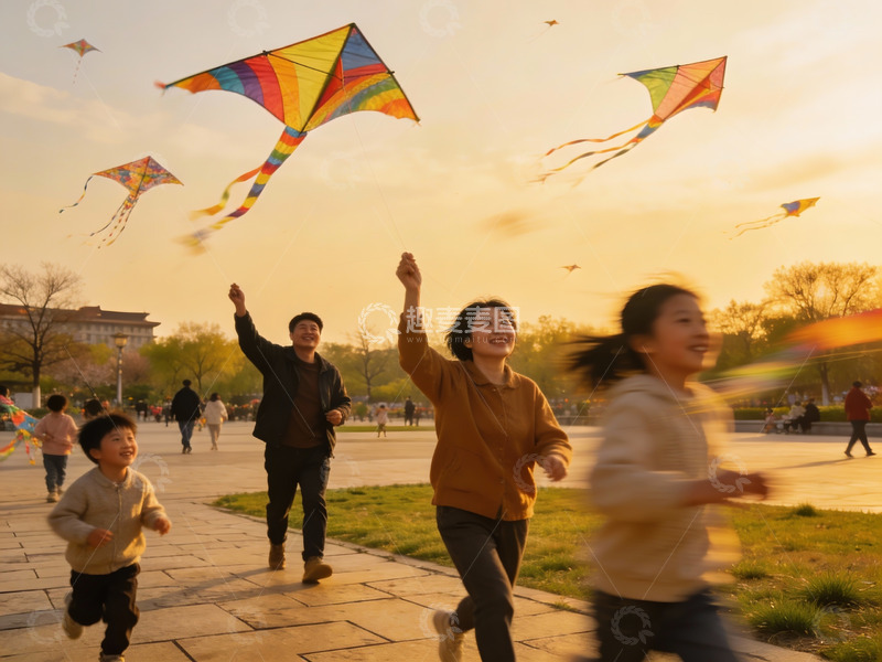 高清大图下载【趣麦麦图】家人公园放风筝其乐融融